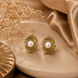 Modern Gold Pearl Swirl Stud Earrings