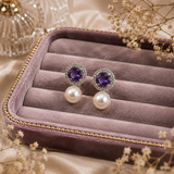 Silver Polish AD Diamond Purple Stone & Pearl Drop Earrings