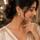 Silver Polish AD Diamond Pearl Drop Earrings