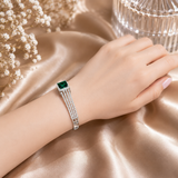 Silver Polish Emerald AD Diamond Bracelet