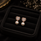 Rose Gold Heart Pearl Stud Earrings with AD Diamond