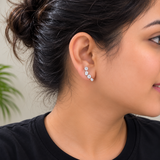 Silver AD Diamond Ear Climber Stud Earrings