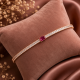 Rose Gold AD Diamond Tennis Bracelet with Ruby Center Stone