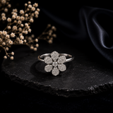 Silver AD Diamond Floral Statement Ring