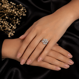 Silver AD Diamond Floral Statement Ring