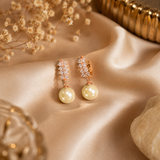 Rose Gold AD Diamond Pearl Drop Kadi Earrings