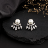 Silver AD Pearl Stud Earrings with Diamond Jacket