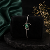 Silver AD Diamond Bracelet with Emerald Floral Motif
