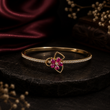 Antique Gold AD Diamond Bracelet with Ruby Floral Design