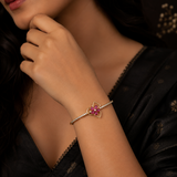 Antique Gold AD Diamond Bracelet with Ruby Floral Design