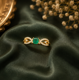 Emerald Green AD Diamond Gold-Plated Statement Ring