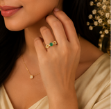 Emerald Green AD Diamond Gold-Plated Statement Ring