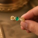 Emerald Green AD Diamond Gold-Plated Statement Ring