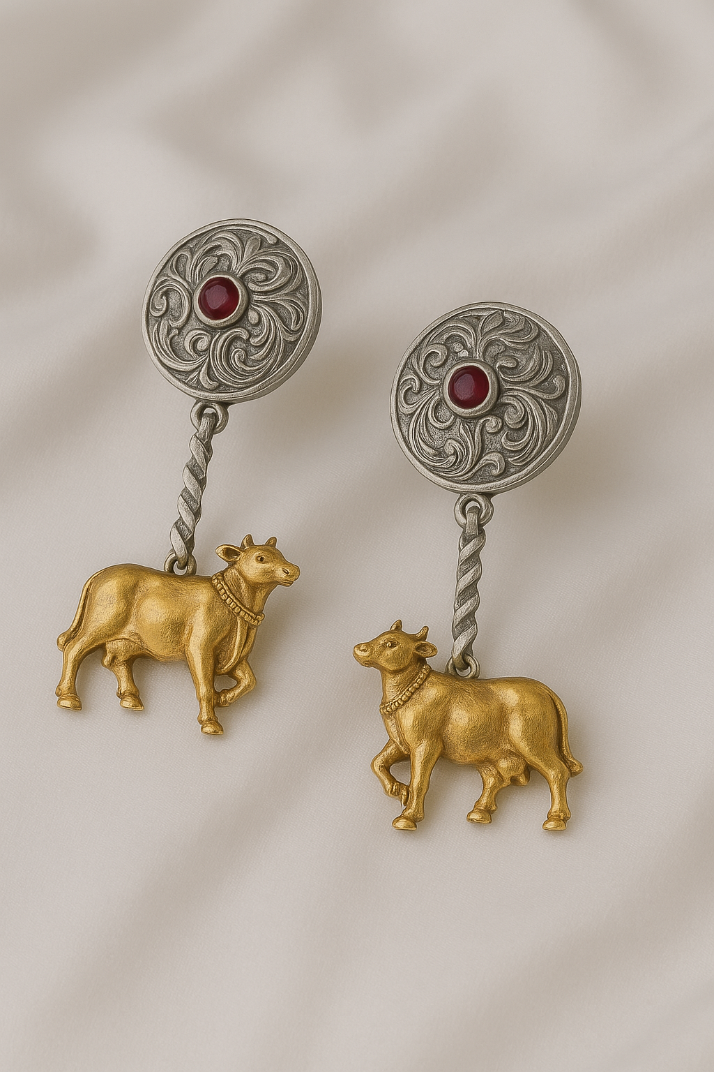 Dual tone cow earrings