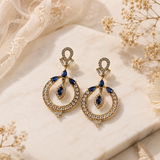 Antique Polish AD Diamond Blue Stone Chandbali Earrings