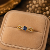 Blue Sapphire AD Diamond Gold-Plated Statement Ring