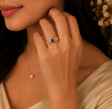 Blue Sapphire AD Diamond Gold-Plated Statement Ring