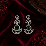 Silver Finish Emerald Green AD Necklace Set with Pearl Accents |