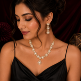 Luxury Gold Plated Pearl Diamond Necklace Set for Women