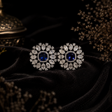 Silver Finish Blue Sapphire AD Diamond Stud Earrings for Women