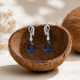 Silver Finish Blue Sapphire AD Diamond Drop Earrings for Women