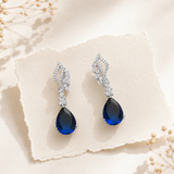 Silver Finish Blue Sapphire AD Diamond Drop Earrings for Women