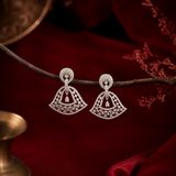 Silver Finish AD Diamond Fan Drop Earrings for Women