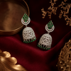 Silver Finish Emerald Green AD Diamond Jhumka Earrings for Women