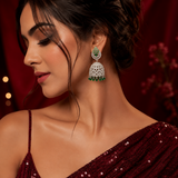 Silver Finish Emerald Green AD Diamond Jhumka Earrings for Women