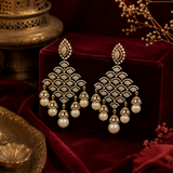 Antique Finish AD Diamond Pearl Chandbali Earrings for Women