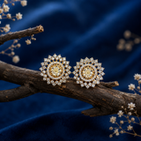 Gold Finish AD Diamond Floral Stud Earrings for Women