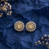Gold Finish AD Diamond Floral Stud Earrings for Women