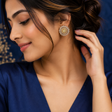 Gold Finish AD Diamond Floral Stud Earrings for Women