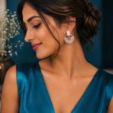 Silver Finish American Diamond Hoop Earrings for Women