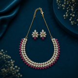 Luxury Antique Plated Ruby American Diamond Necklace Set for Women
