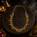 Antique Gold Plated Ruby Stone Temple Necklace Set for Women