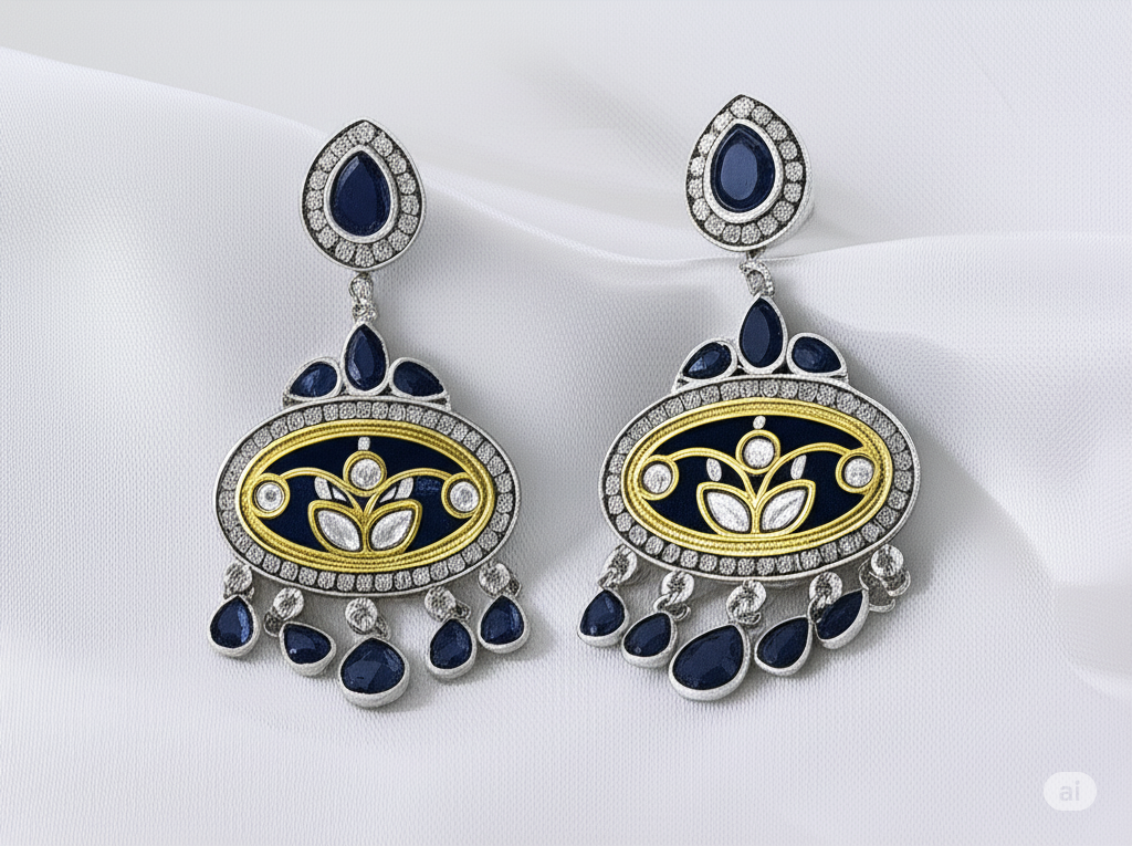 Blue stone carved earrings