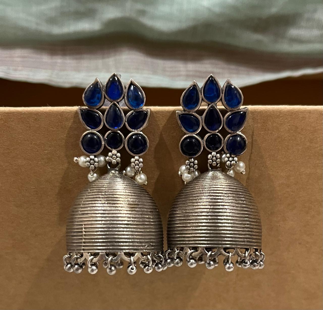 Blue stone studed jhumkhas