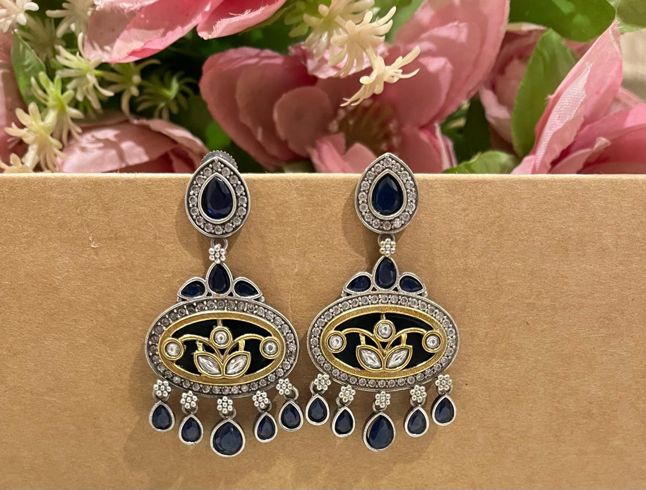 Blue stone carved earrings