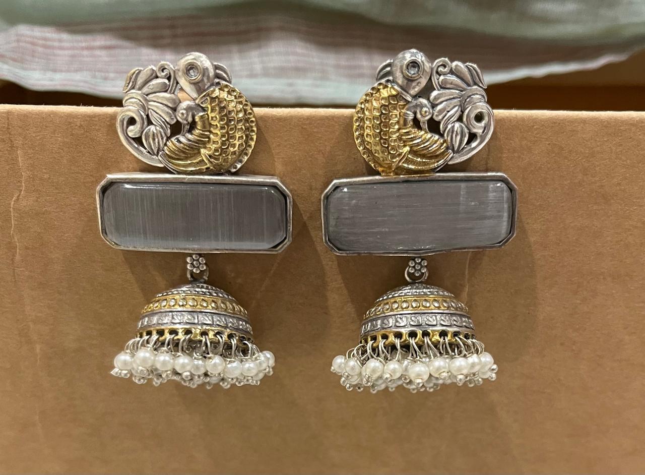 Dual tone stone studed jhumkhas