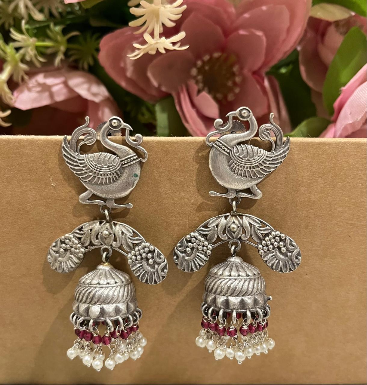 Silver replica jhumkhas