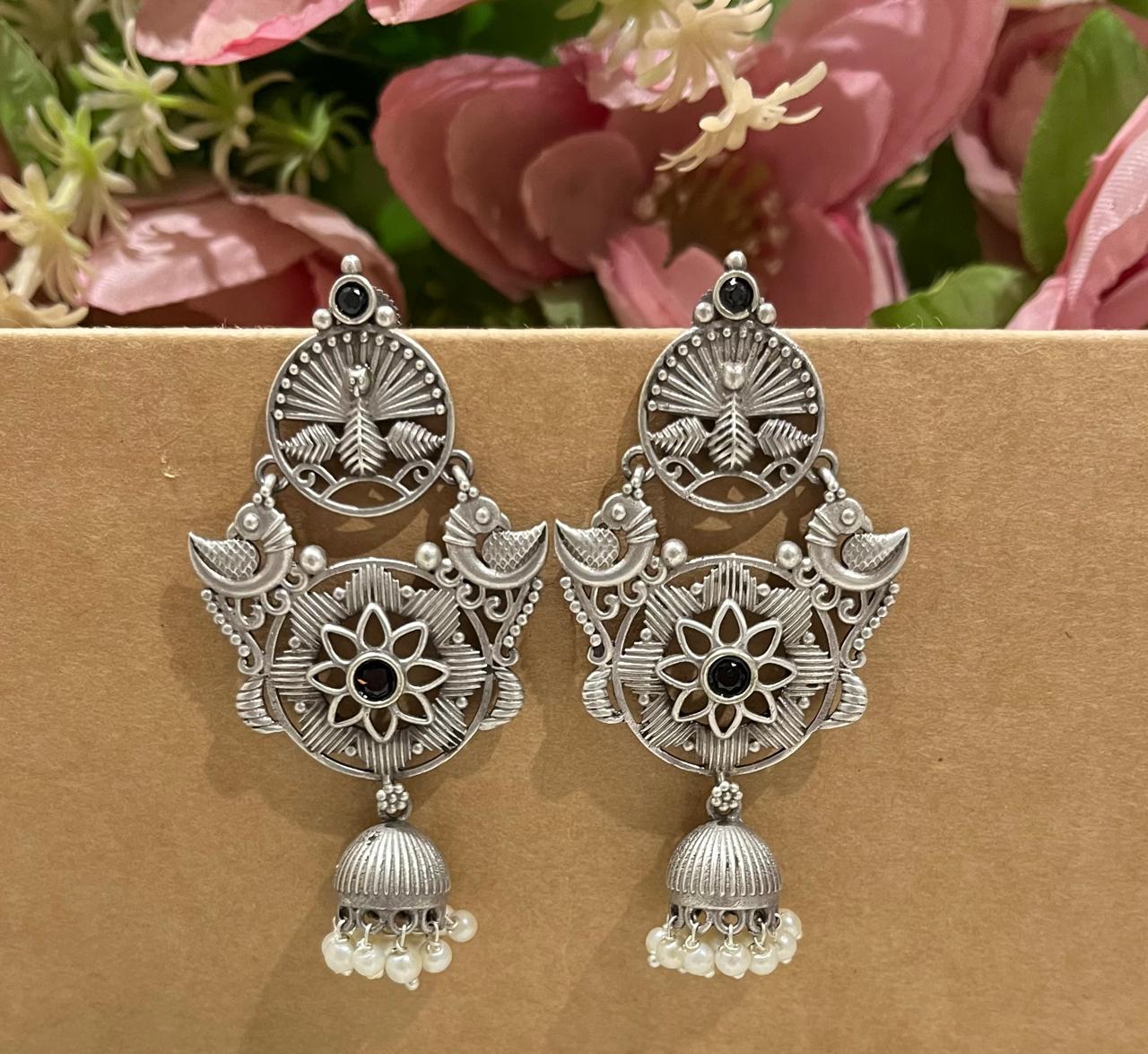 Silver replica jhumkhas
