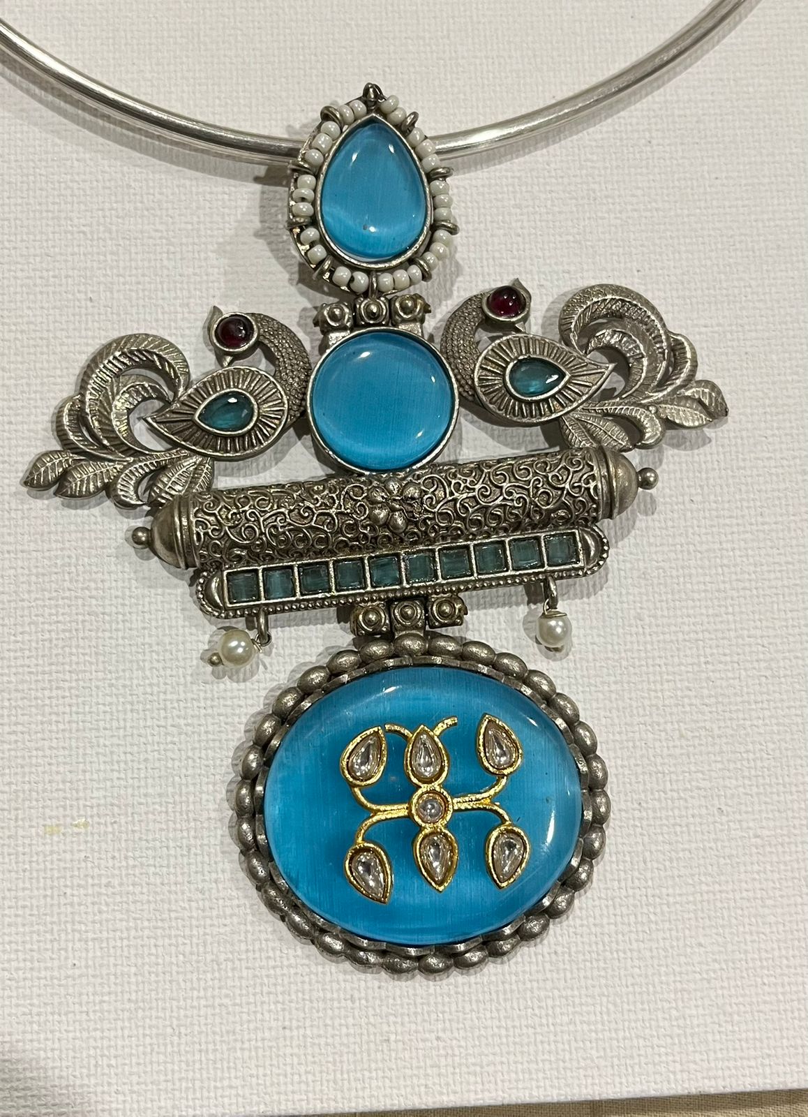 Silver replica stone studded hasadi choker set