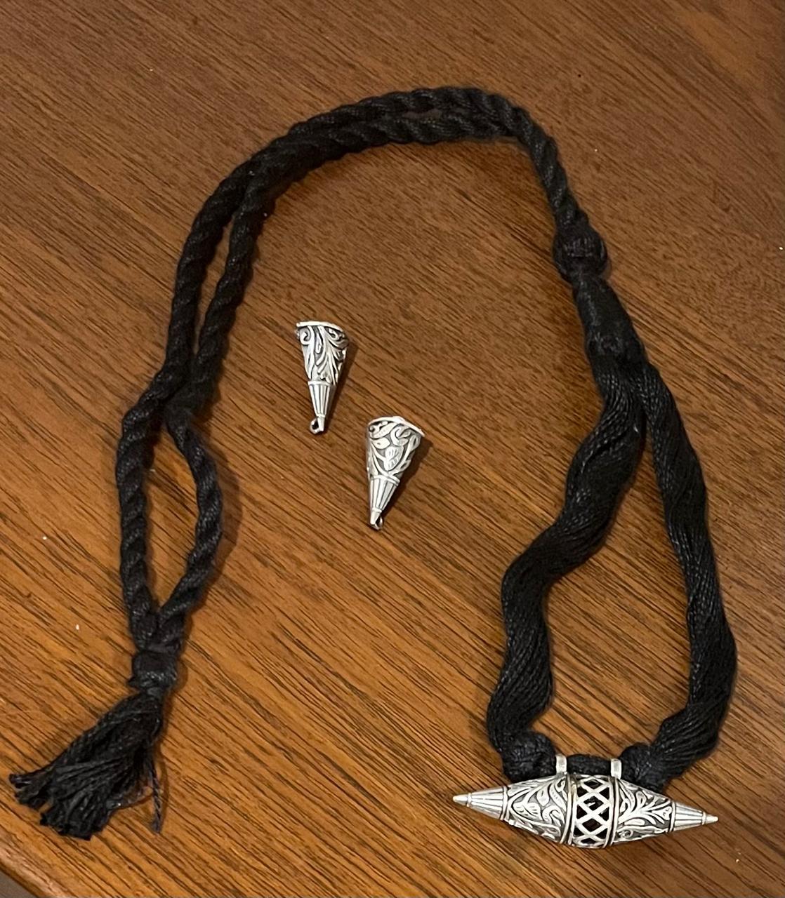 Silver replica pendant black thread choker set