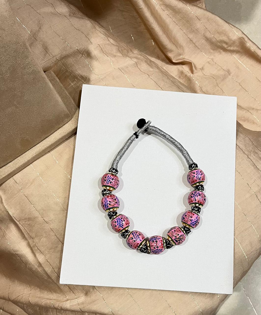 Hand painted beads choker with earrings