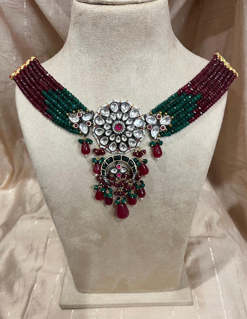 Jadau Kundan semi precious  beads necklace choker