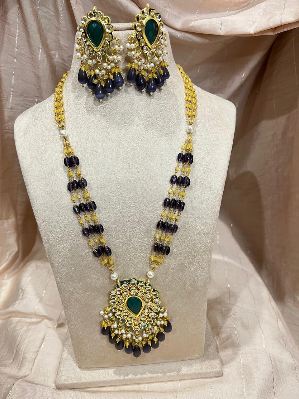 Jadau kundan long beads chain necklace