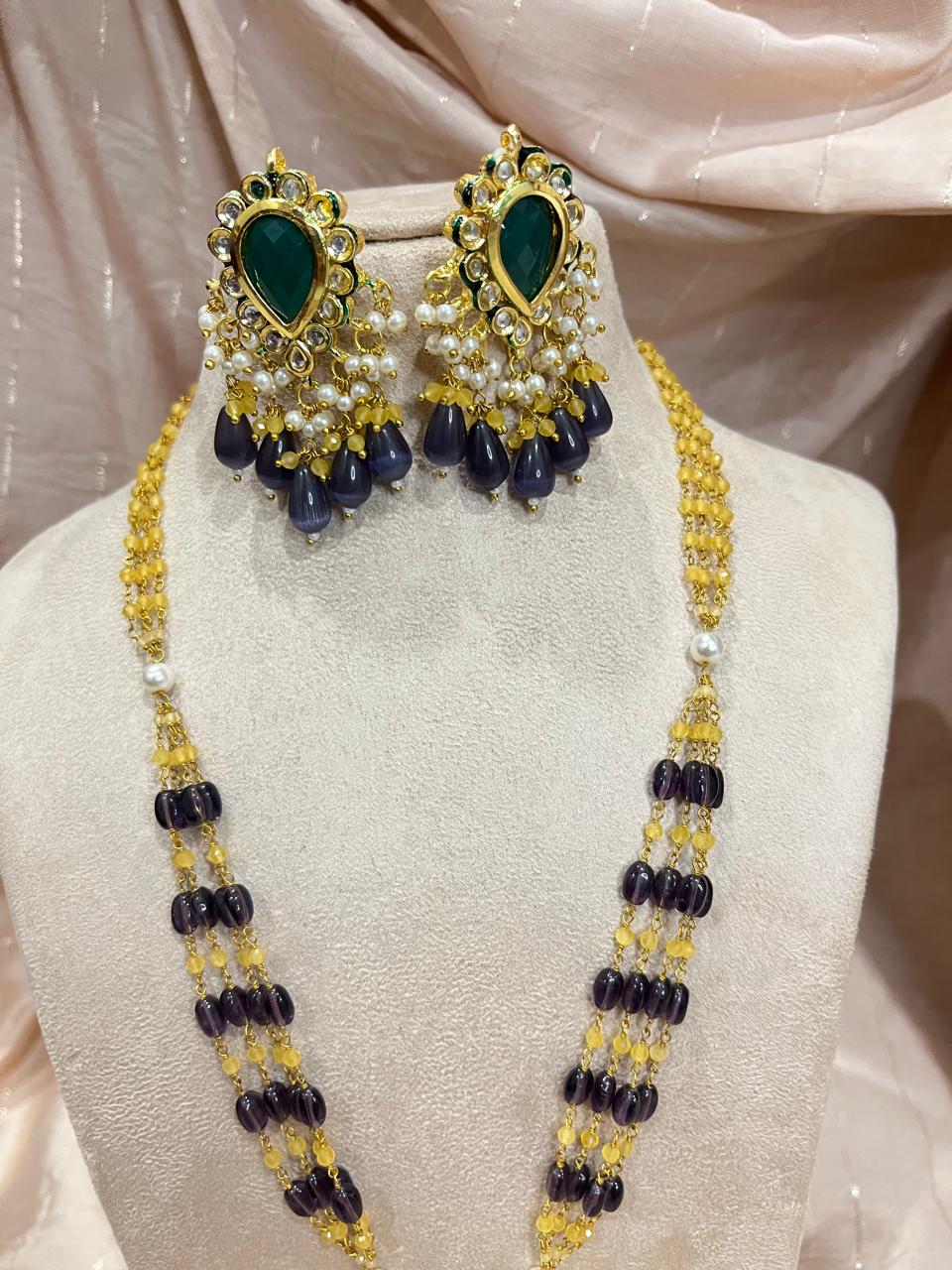 Jadau kundan long beads chain necklace