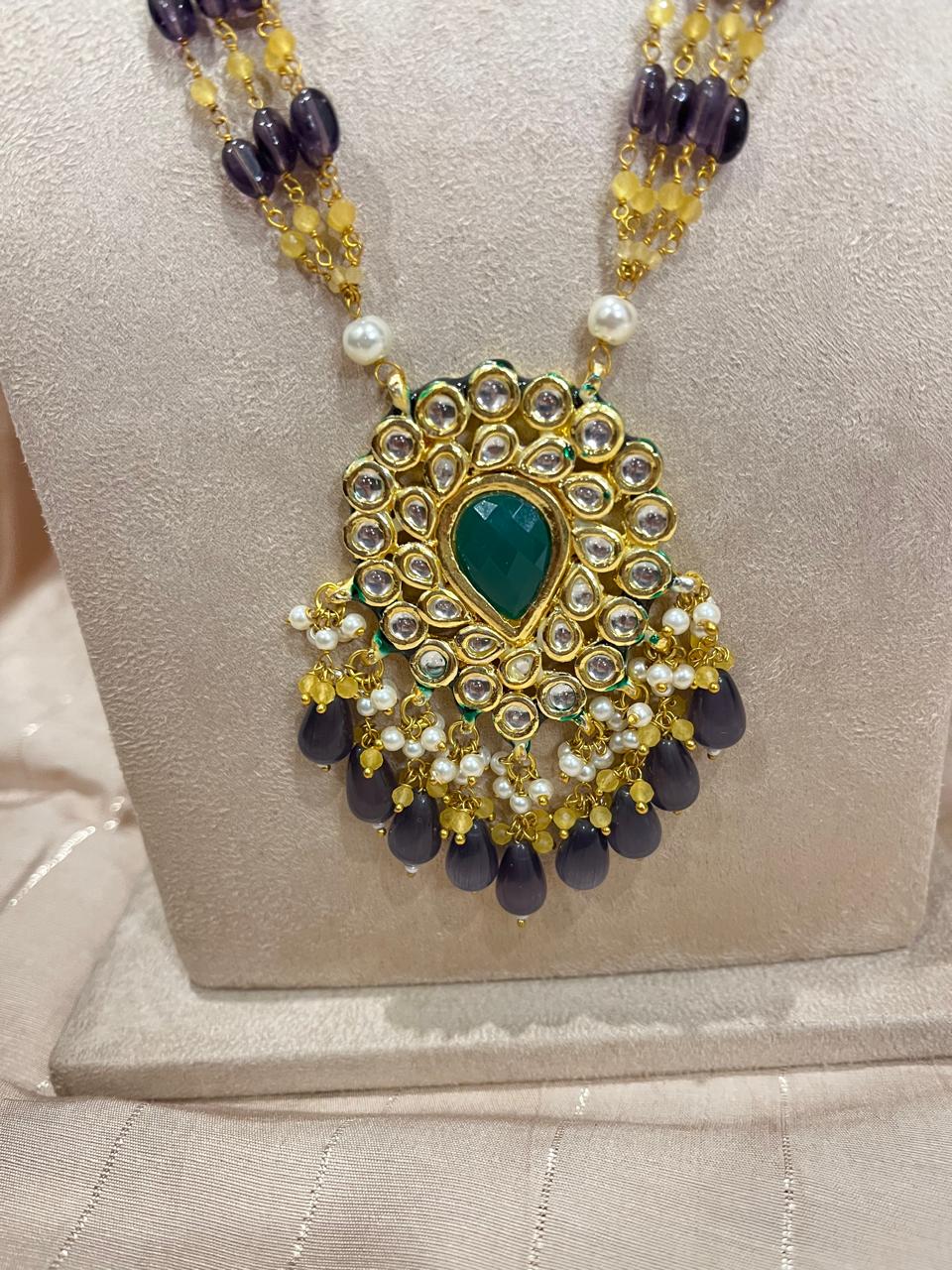 Jadau kundan long beads chain necklace