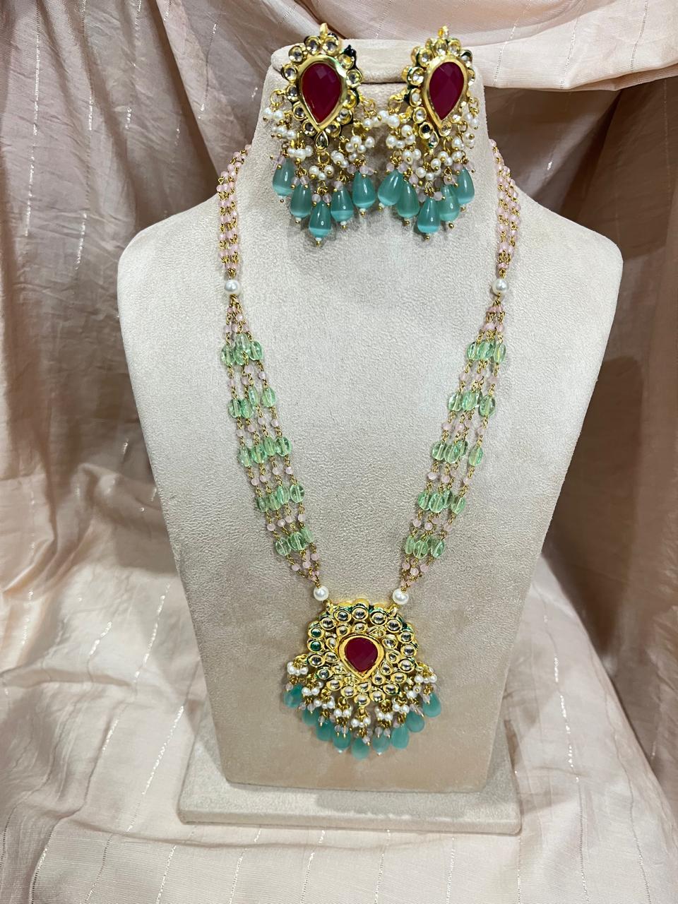 Jadau kundan long beads chain necklace